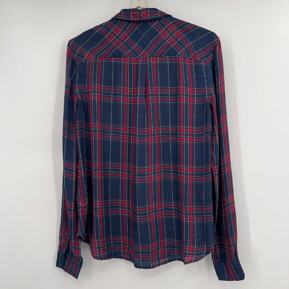 PAIGE Plaid Button Down Shirt Navy Red Long Sleeve Size L - Picture 4 of 10
